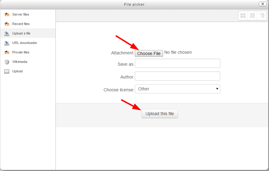 File picker dialogue with "Choose File" and "Upload File" buttons highlighted