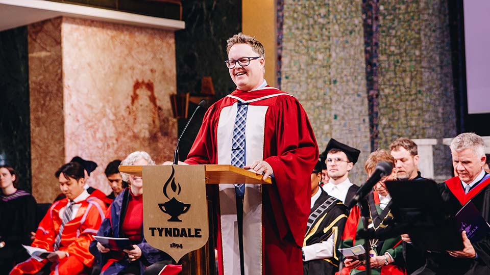 Dr. Patrick Franklin giving a talk at the Cerimony