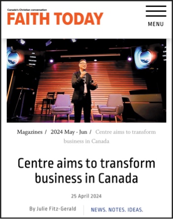 Cover of Faith Today article about the Centre for Redemptive Entrepreneurship