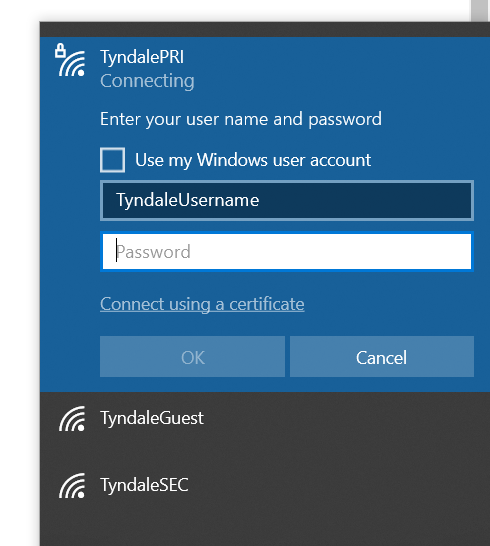 TyndalePRI login from windows