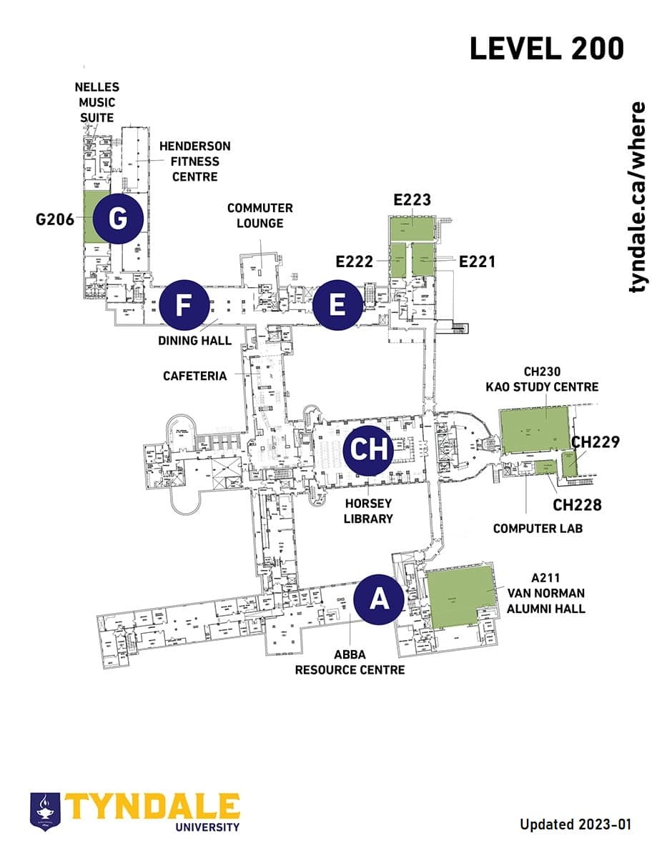 Map of Tyndale Campus Level 200