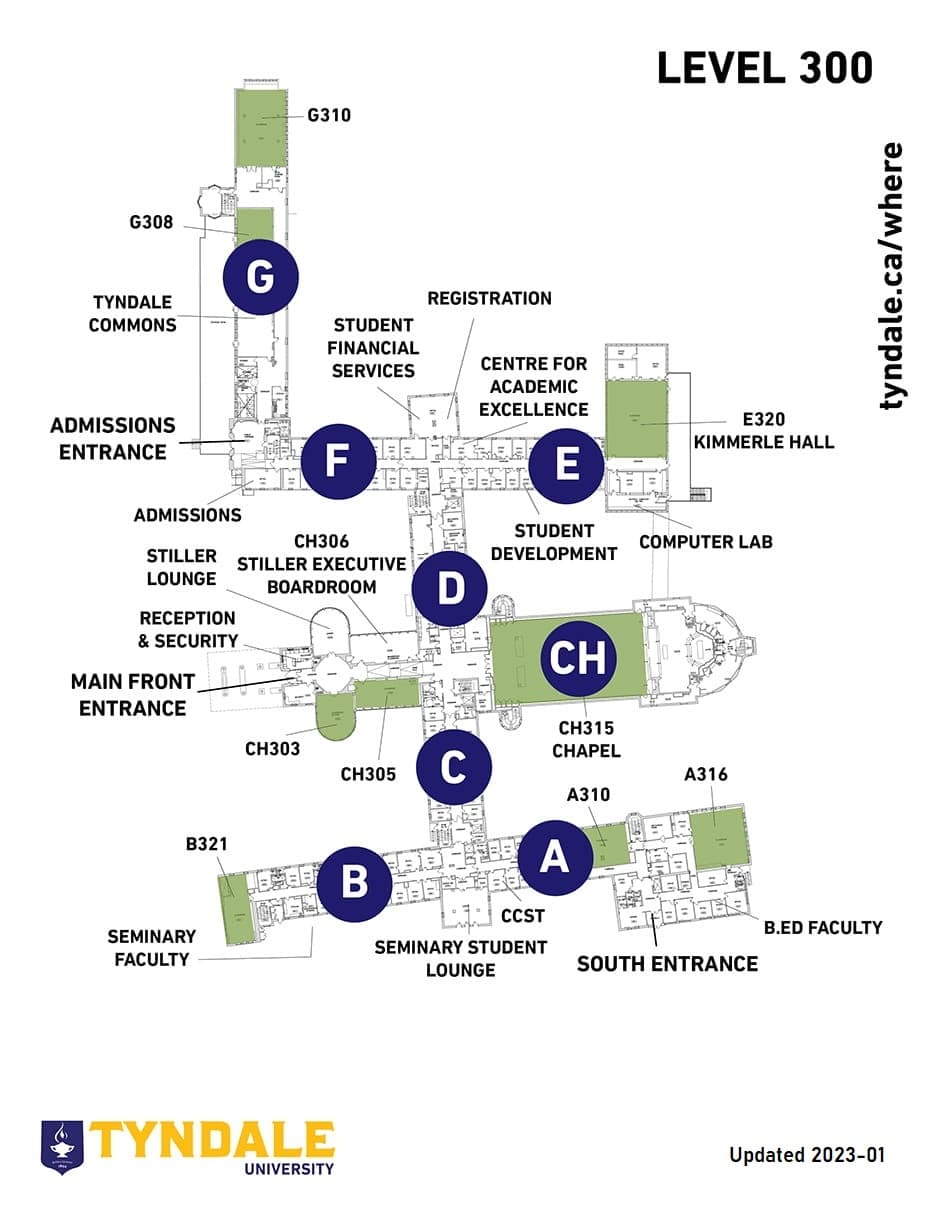 Map of Tyndale Campus Level 300