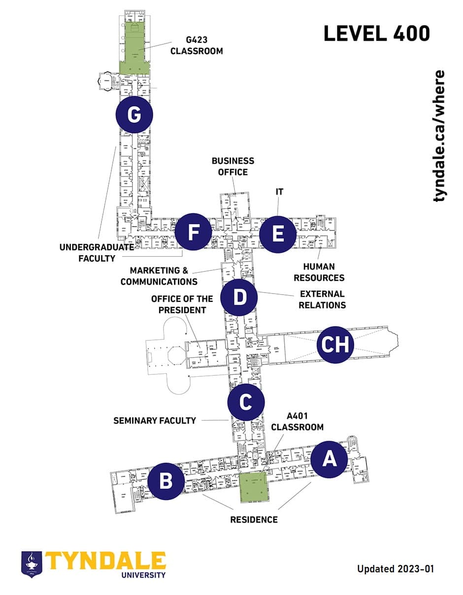Map of Tyndale Bayview Campus Level 400