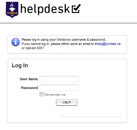 helpdesk.tyndale.ca login screen