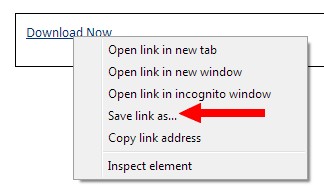 Chrome right-click menu options with "Save link as..." highlighted