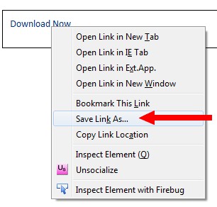 Firefox right-click menu options with "Save Link As..." highlighted