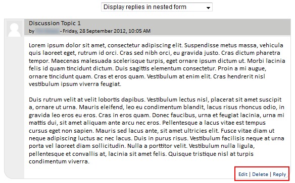 Screenshot of forum discussion topic with "edit - delete - reply" links highlighted