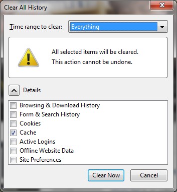 Firefox Clear All History screen