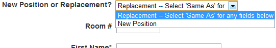 New employee "New position or Replacement?" dropdown select list