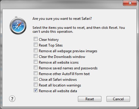 Reset Safari screen