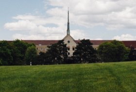 a view of the Tyndale campus from the front lawn