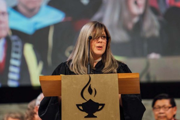 Valedictorian addressing the graduates
