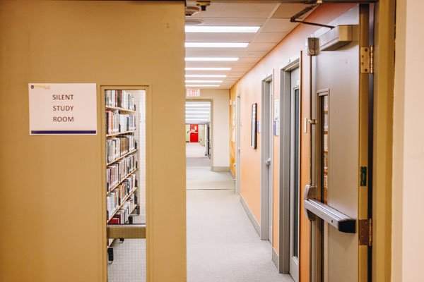 Entrance to the study rooms and stacks of ABBA Resource Centre 