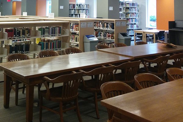 Large study tables in the Main Library