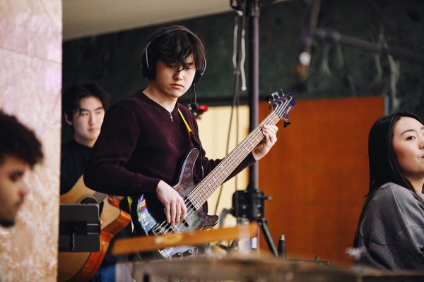 Bass player on stage