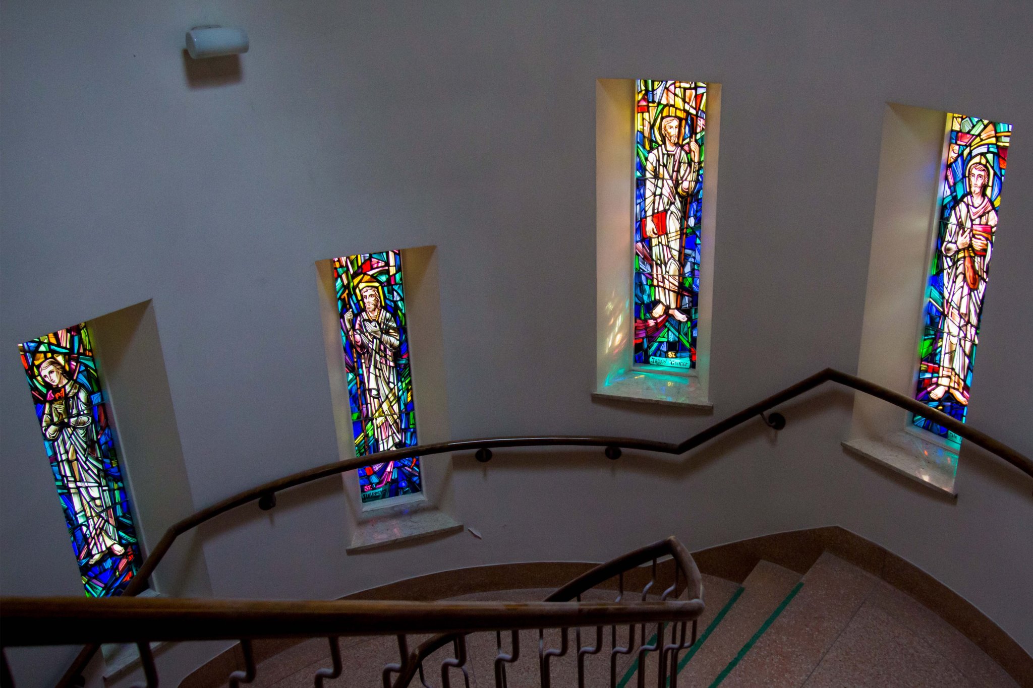 Descending Stairwell Featuring Four of the Twelve Apostles