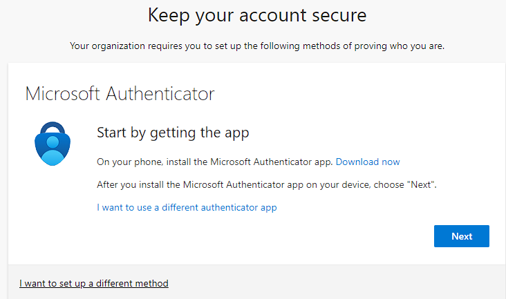 Select Authentication by application or choose another method