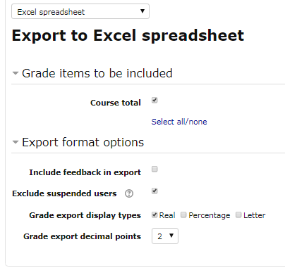 Moodle Export to Excel spreadsheet screen